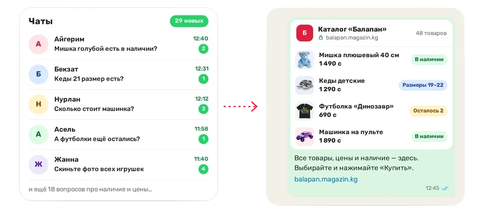 Вместо одних и тех же вопросов в чатах — одна ссылка на каталог «Балапан» с ценами и наличием